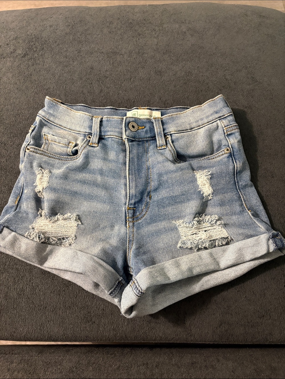 Light Blue Distressed Denim Shorts - Women's